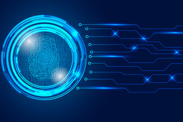 Blue Abstract Circuit Board Fingerprint Panel Hi Technology Scifi Idea Concept Vector Background