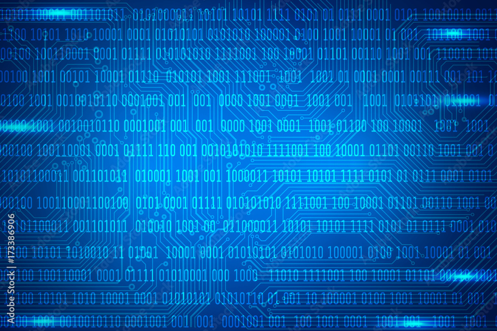 Poster Blue Hi Tech Abstract Circuit Board With Binary Digital Number Communication Vector