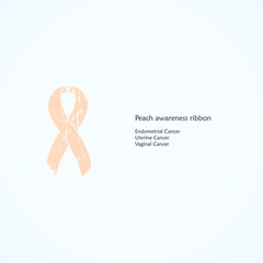 Peach Awareness Ribbon. Painted. Endometrial, Uterine, Vaginal Cancer. Isolated icon. List of meanings, symbol, name of color.
