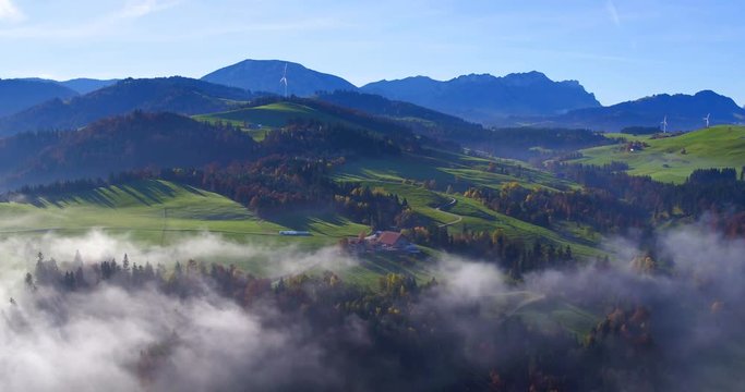 Aerial view at an autumn morning in Switzerland near Lucerne