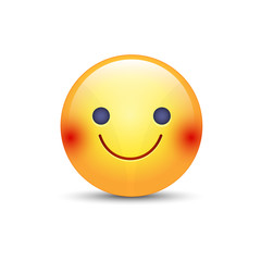 Slightly cartoon smiling yellow vector face. Smiling fun emoticon with happy mood. Glad smile icon for applications and chat. Joy emotion