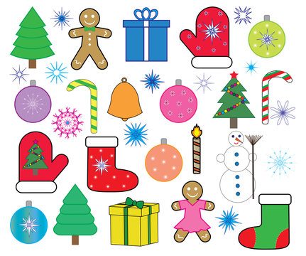 Christmas (new year) icons set, vector.