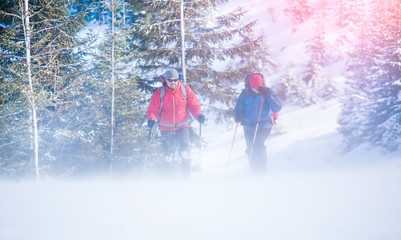 Two climbers during a Blizzard.