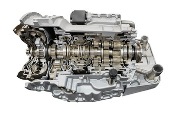 Automatic transmission with retarder in section. Isolated on white background.
