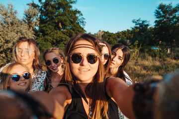 Beautiful girls make selfie