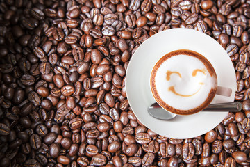 smile coffee on coffee bean background