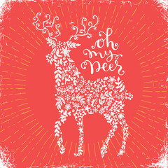 Vector illustration of a flourished  Christmas Deer silhouette and calligraphic phrase