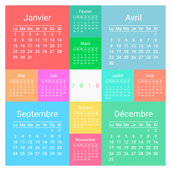 calendrier français 2018 multicolore