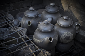 Old pottery kiln and pot. work process