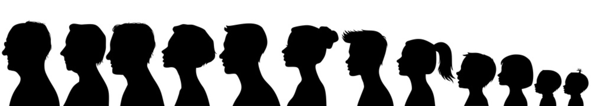 Head silhouettes of people. Black and white