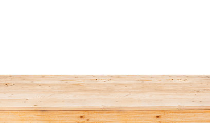 Empty beige wood table top ( food stand ) isolated with white background,Mock up for display or montage of product and replace your background.