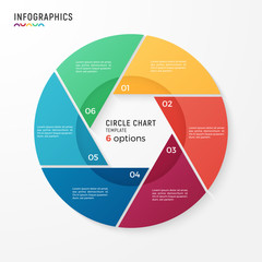 Vector circle chart infographic template for data visualization. 6 options, steps, parts.
