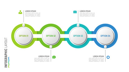 Vector timeline chart infographic design for data visualization. 4 steps, options, processes.