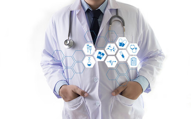 Medicine health care professional doctor  hand working with modern computer interface technology