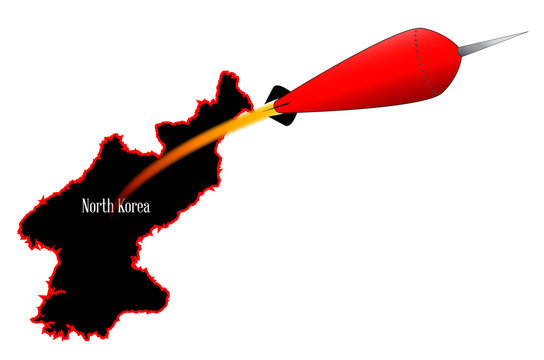 red missile launch over north korea map clip art preview