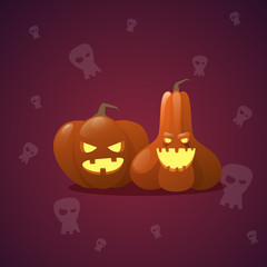 Happy Halloween Banner Pumpkin Traditional Decoration Horror Party Greeting Card Flat Vector Illustration