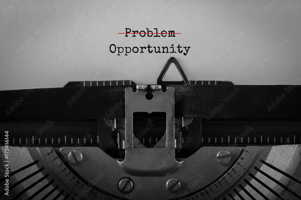 Fototapete Text Problem Opportunity typed on retro typewriter
