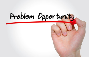 Hand writing inscription Problem Opportunity with marker, concept