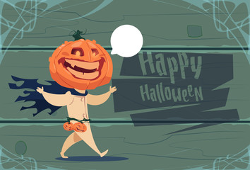 Scarecrow, Jack Lantern Pumpkin Happy Halloween Banner Party Celebration Concept Flat Vector Illustration