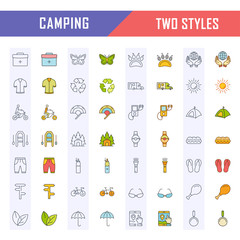 Set Vector Flat Line Icons Camping