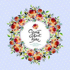 Bright circle frame with flowers and place for your text. ECO autumn Nature wallpaper. BIO design