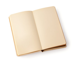 Open notebook isolated on white background with clipping path