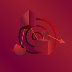 Messy red stock abstract illustration, stock market not going down straight but fluctuated by many big and small factors, cannot be predicted directly, abstract meaning