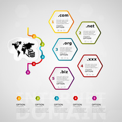 Internet domain timeline infographics design with five steps or options  - obrazy, fototapety, plakaty