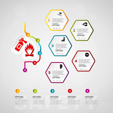 Safety timeline infographics design with five steps or options  