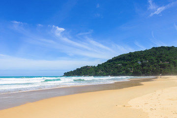 Fototapeta na wymiar Paradise beach near the warm azure sea on the island