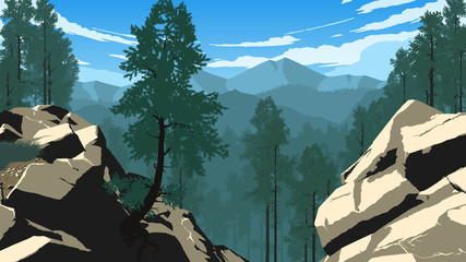 mountain forest landscape illustration - 173426564