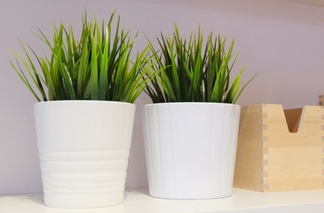 Green Artificial Plants with Wooden Storage