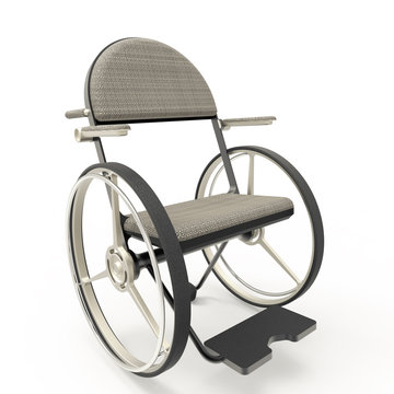 Wheelchair front view, isolated on a white background. 3d render transportable wheelchair.