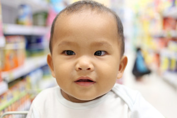 Face of an Asian child boy who is 1 year old.