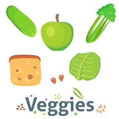 Food cellulose isolated healthy ingredient vegetable diet meal green organic veggies group nutrition health superfood vector illustration