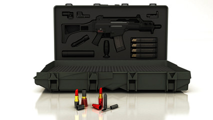 Armi di seduzione, rossetto e proiettili, illustrazione 3d