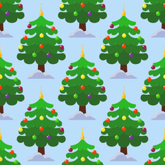 Pine tree cartoon green vector winter holiday needle seamless pattern trunk fir plant natural design illustration
