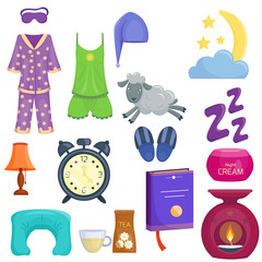 Sleep icons vector illustration set collection nap icon moon relax bedtime night bed time elements.