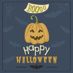 Happy halloween greeting card vector illustration party invitation design with spooky emblem.