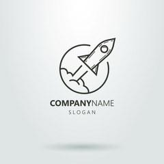 Black and white logo flying rocket