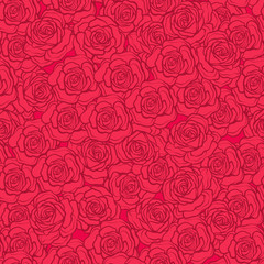 Rose flower seamless pattern. Red roses on red background. Stock