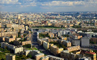 Naklejka premium Aerial view of Moscow city. Form from the observation platform of the business center of Moscow City.