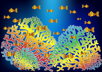 Fototapeta na wymiar Concept and idea color coral undersea and fish. Abstract flat undersea and aquarium background. Vector EPS10