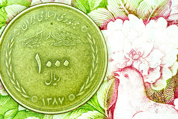 Close-up Iranian banknote and currency, Rials, Islamic Republic of Iran