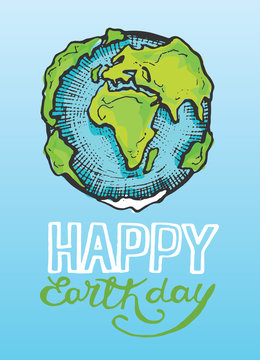 Save earth or go green earth symbol concept vector. Cartoon Vector Image of a Hands Holding Planet Earth. Doodle green illustration.