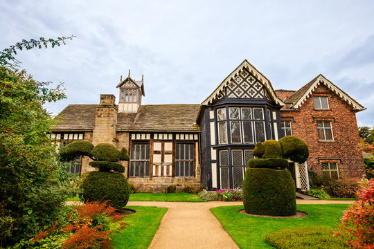 Historic Elizabethan mansion of Rufford Old Hall and garden.