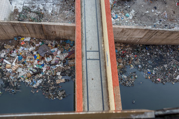 Chennai,India,May 20 2017: Waste or garbage polluting lake or canal causing disaster to environment