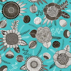 Seamless floral pattern in doodle style