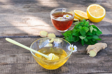 Ginger tea with lemon and honey