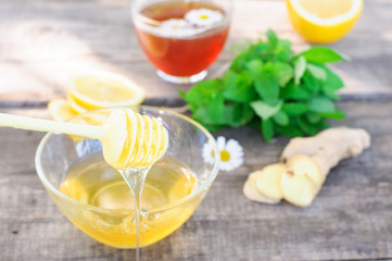 Ginger tea with lemon and honey